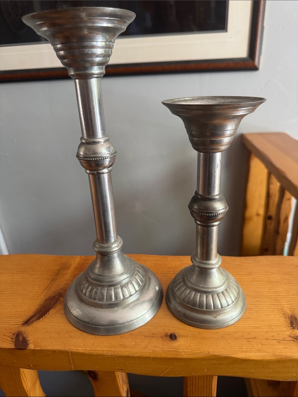 White Barn Silver Metal Candlestick Pair